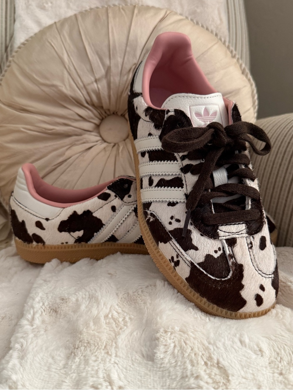 Adidas Women’s Samba OG Cow-Print Sneakers in Brown, White & Pink Size 7 1/2